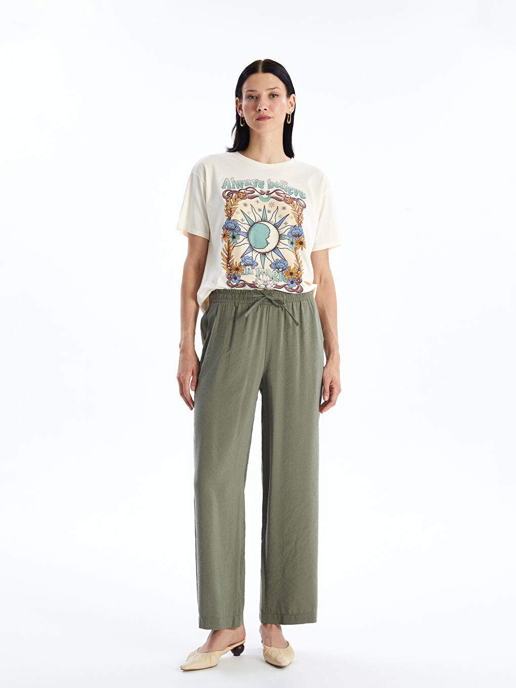 Elastic Waist Comfortable Fit Women Palazzo Trousers -S4K777Z8-YHN