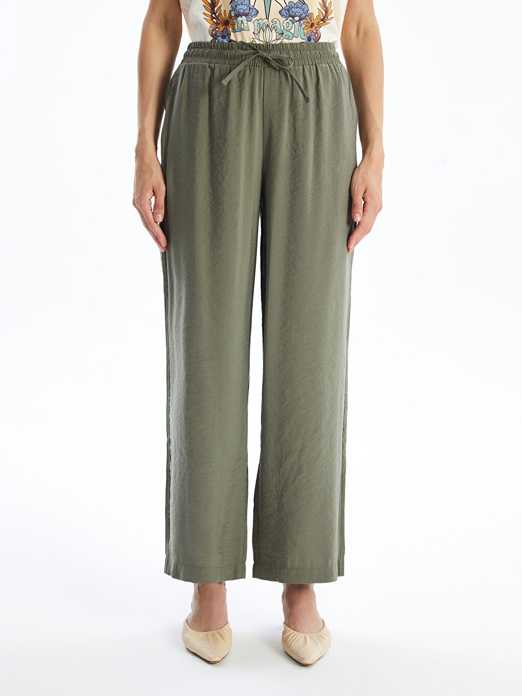 Elastic Waist Comfortable Fit Women Palazzo Trousers -S4K777Z8-YHN