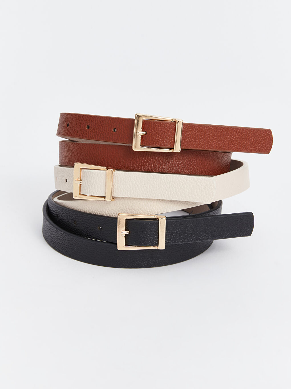 Siyah Deri Görünümlü Kadın Kemer 3'lü-1