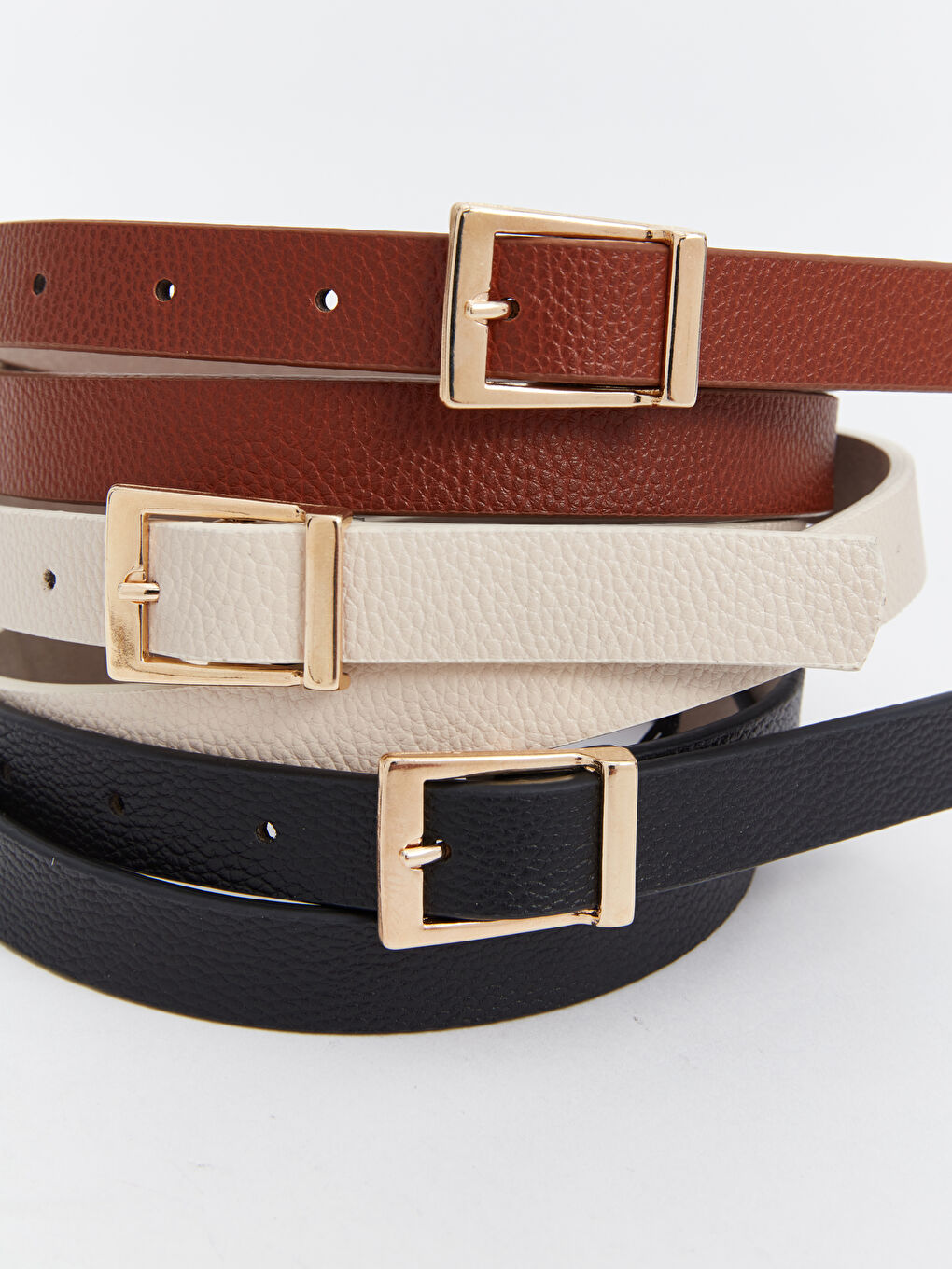 Siyah Deri Görünümlü Kadın Kemer 3'lü-5