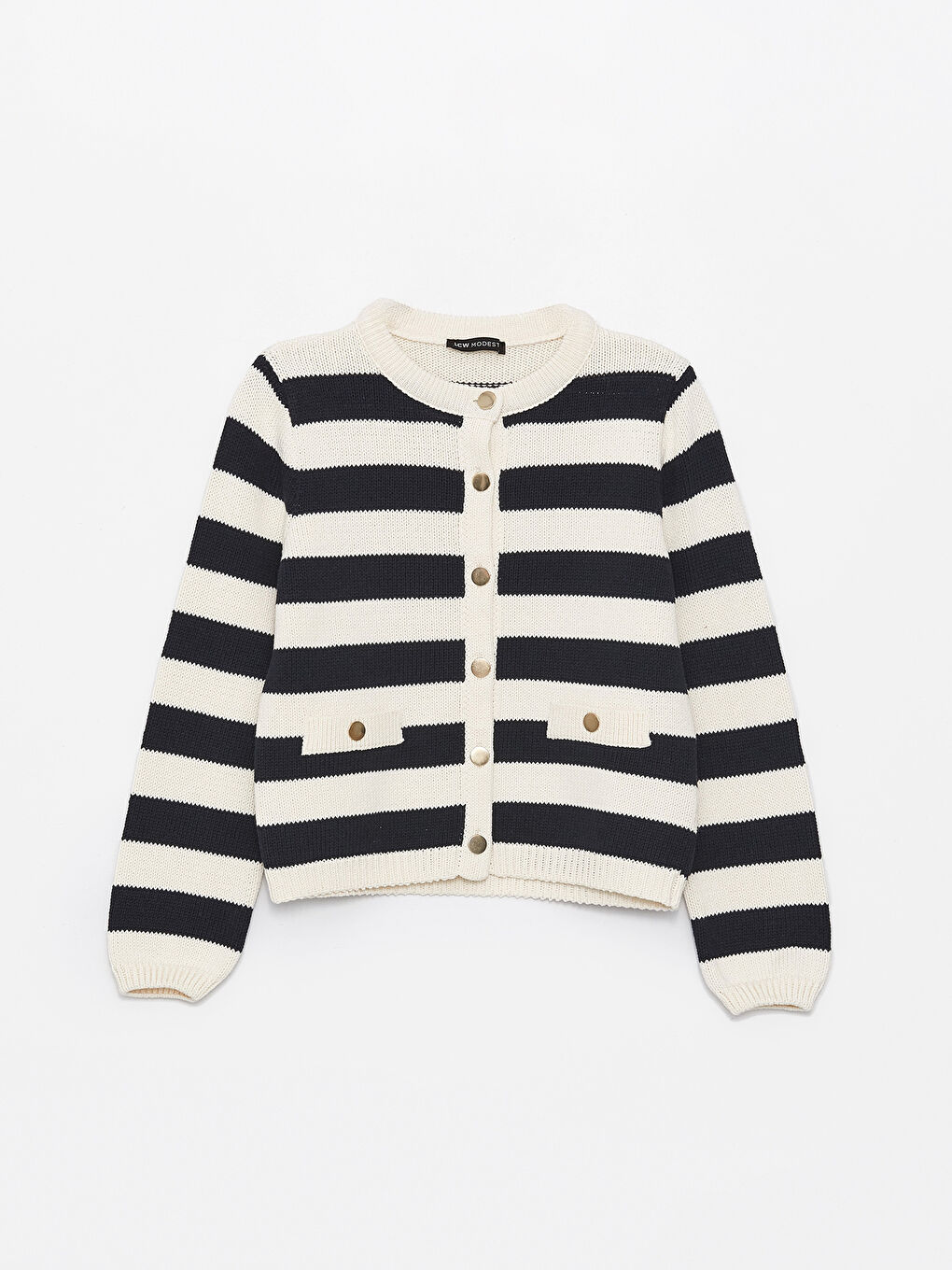 Crew Neck Striped Women's Knitwear Cardigan -S4K798Z8-LEG