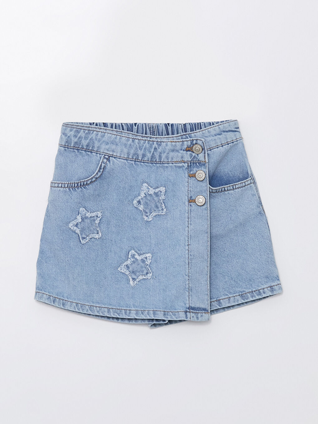 Mavi Beli Lastikli Kız Çocuk Jean Şort Etek