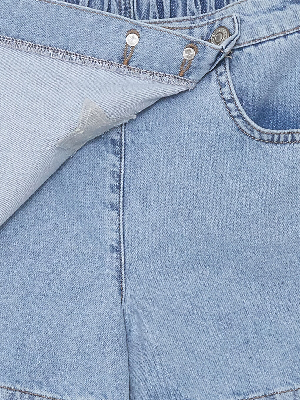 Mavi Beli Lastikli Kız Çocuk Jean Şort Etek-1