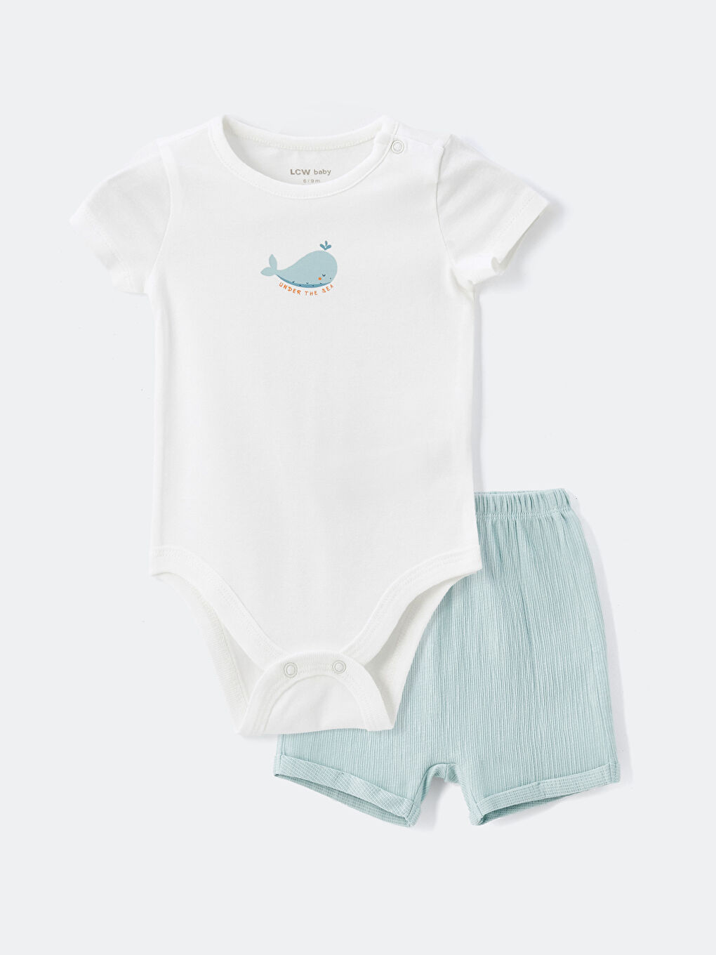 Crew Neck Short Sleeve Printed Baby Boys' Snap Bodysuit and Shorts 2 Pack Set -S4K862Z1-FDU