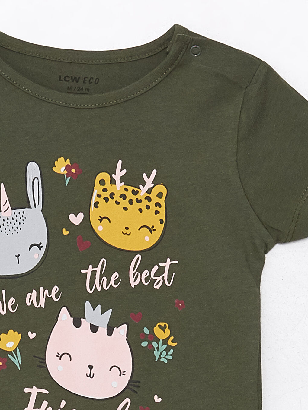 Haki Bisiklet Yaka Kısa Kol Baskılı Pamuklu Kız Bebek Tulum-2