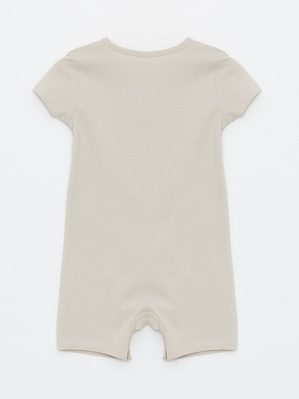 Bej Bisiklet Yaka Kısa Kol Baskılı Pamuklu Kız Bebek Tulum-1