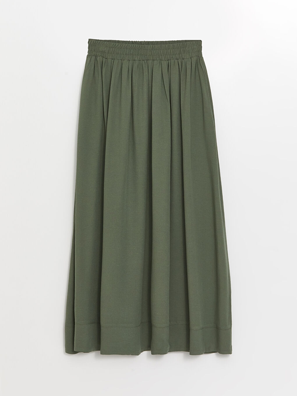 Plain Linen Blend Women's Flared Skirt with Elastic Waist -S4K908Z8-VEY
