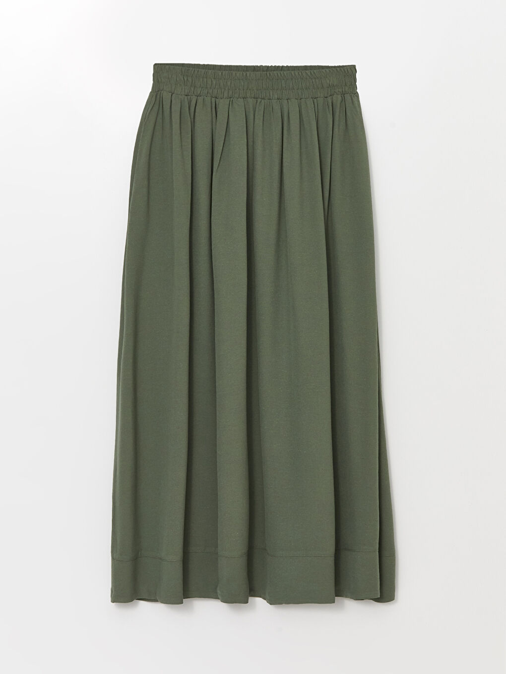 Plain Linen Blend Women's Flared Skirt with Elastic Waist -S4K908Z8-VEY