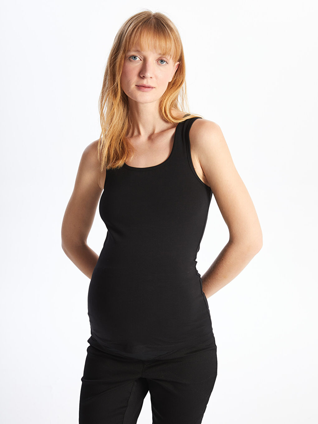 LCWAIKIKI Maternity Siyah Hamile U Yaka Düz Atlet - 1