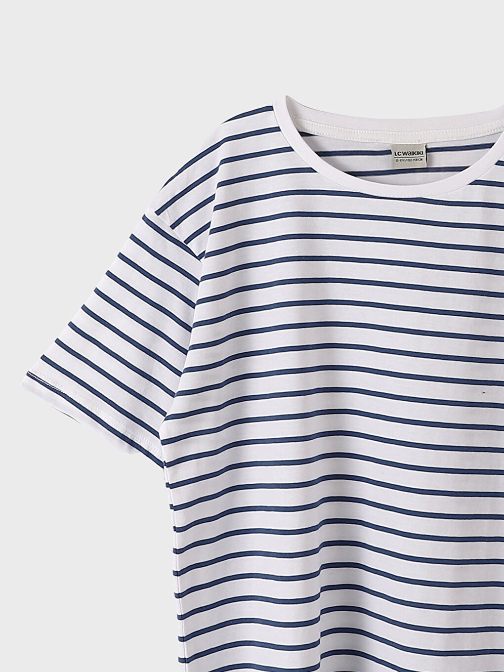 تيشيرت ياقة دائرية مخطط كم قصير للأولاد-2