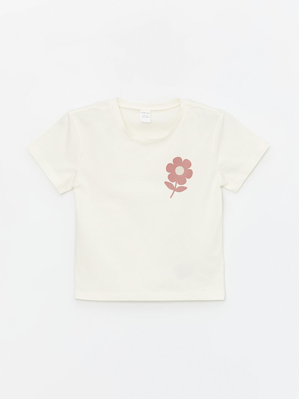 Ekru Bisiklet Yaka Kısa Kollu Çiçekli Kız Bebek Tişört ve Şort 2'li Takım-1