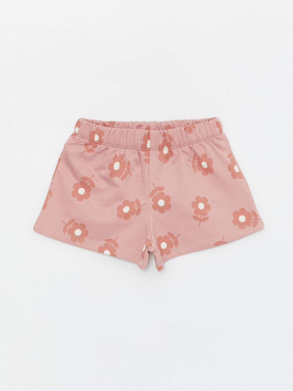 Ekru Bisiklet Yaka Kısa Kollu Çiçekli Kız Bebek Tişört ve Şort 2'li Takım-3