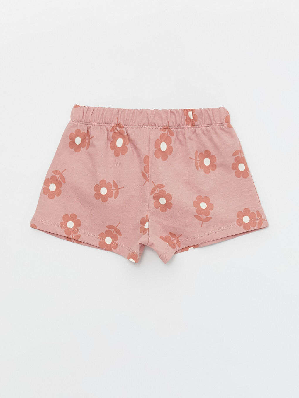 Ekru Bisiklet Yaka Kısa Kollu Çiçekli Kız Bebek Tişört ve Şort 2'li Takım-4