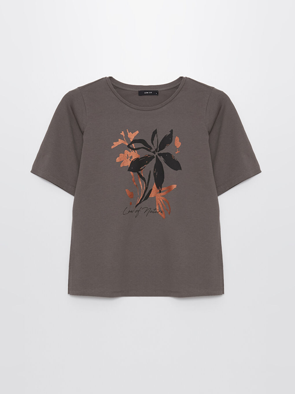 Bej Bisiklet Yaka Baskılı Kısa Kollu Kadın Tişört-5