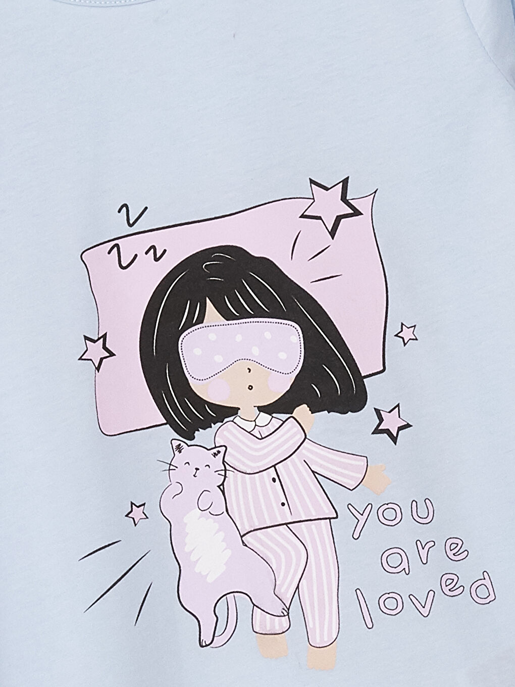 طقم بيجامة للبنات مطبوع بياقة دائرية مع شورت-2