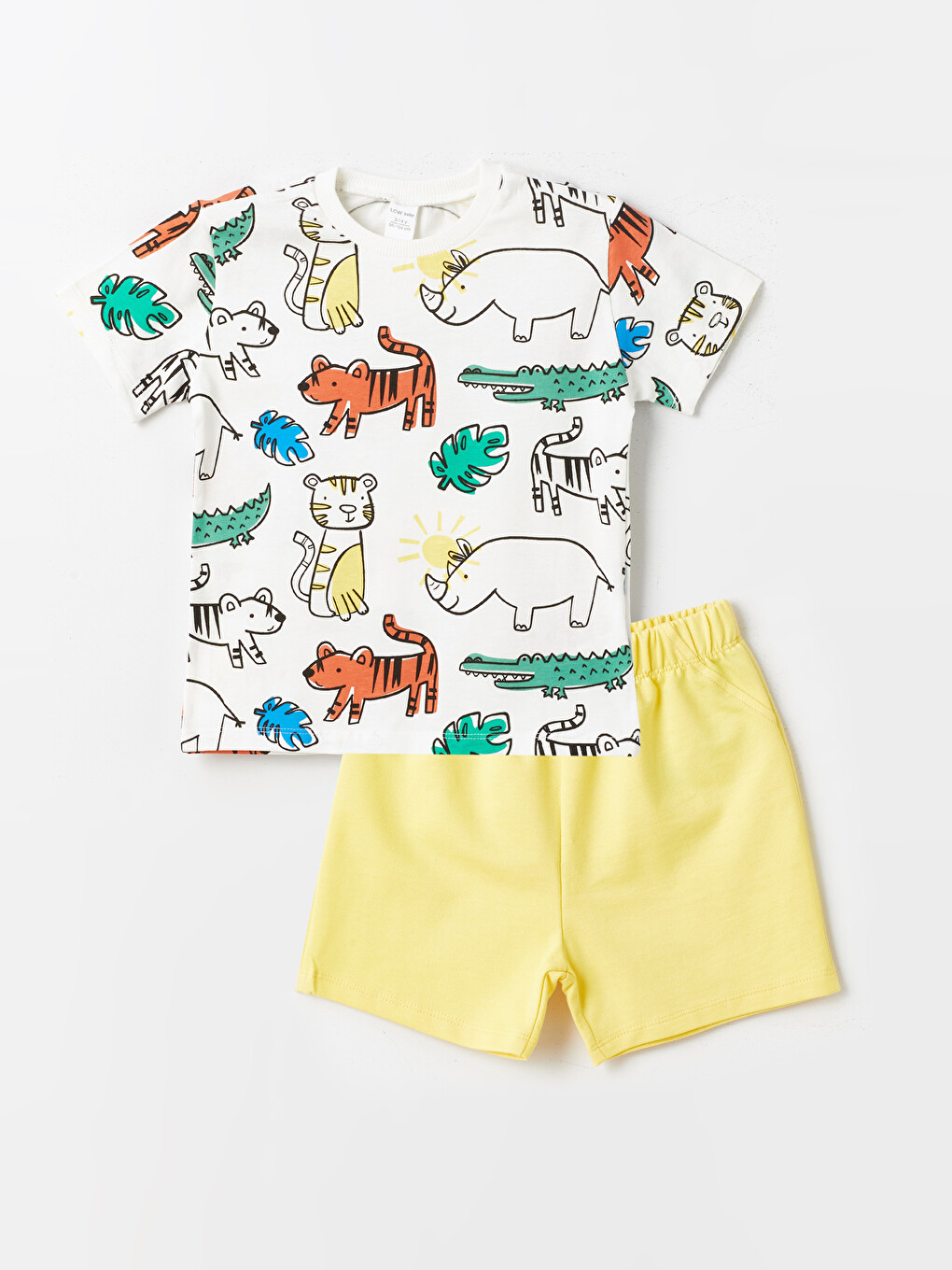 Crew Neck Short Sleeve Printed Baby Boys' T-Shirt and Shorts 2 Pack Set