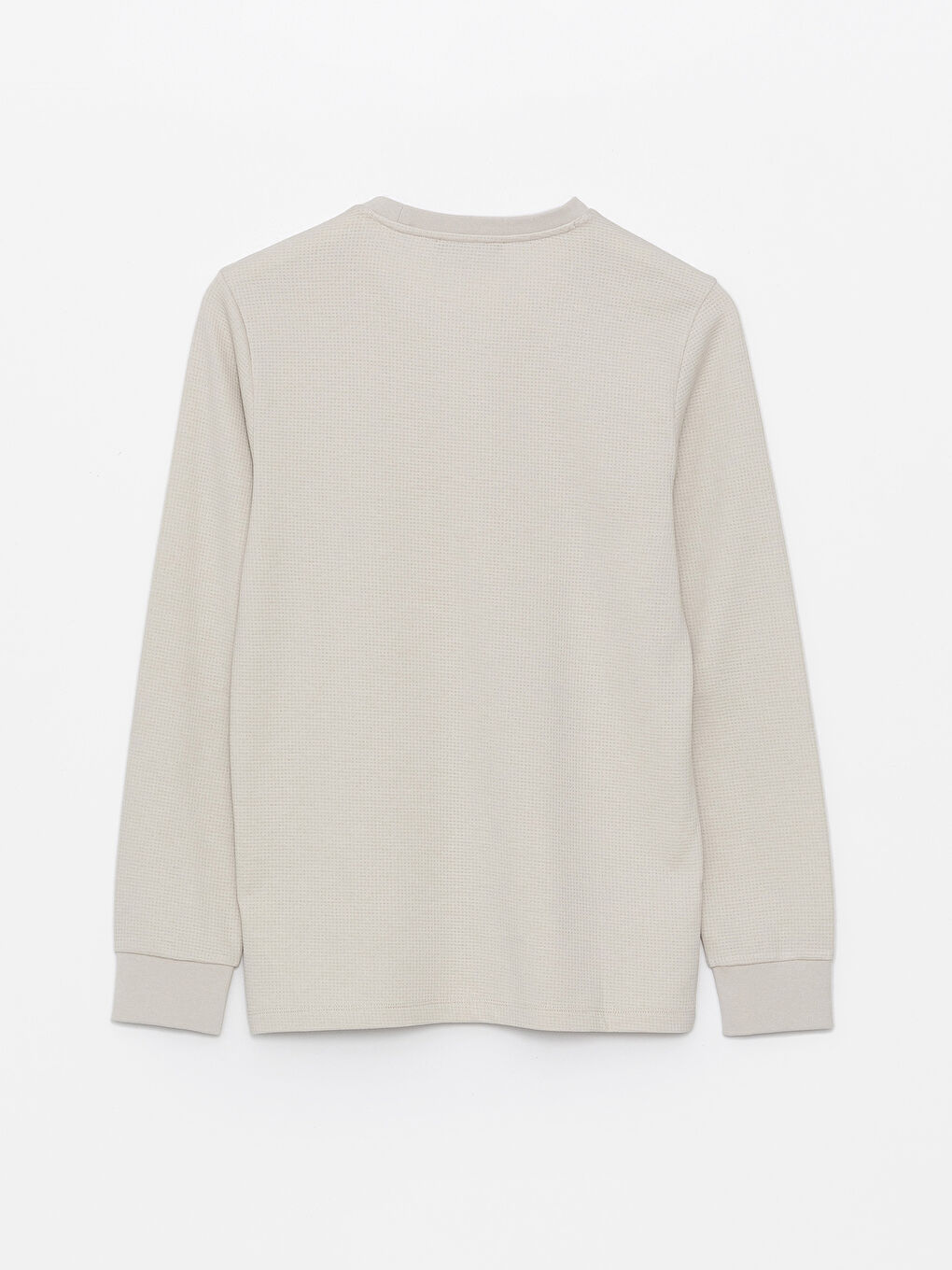 Bej Bisiklet Yaka Uzun Kollu Erkek Dokulu Tişört-7