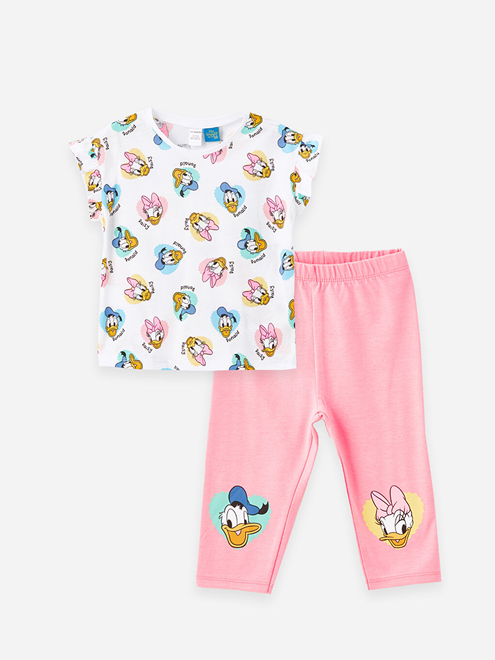 LCW Kids Crew Neck Short Sleeve Daffy Duck Baby Girls' Blouse and Leggings 2 Pack Set -S4KA53Z1-LU8