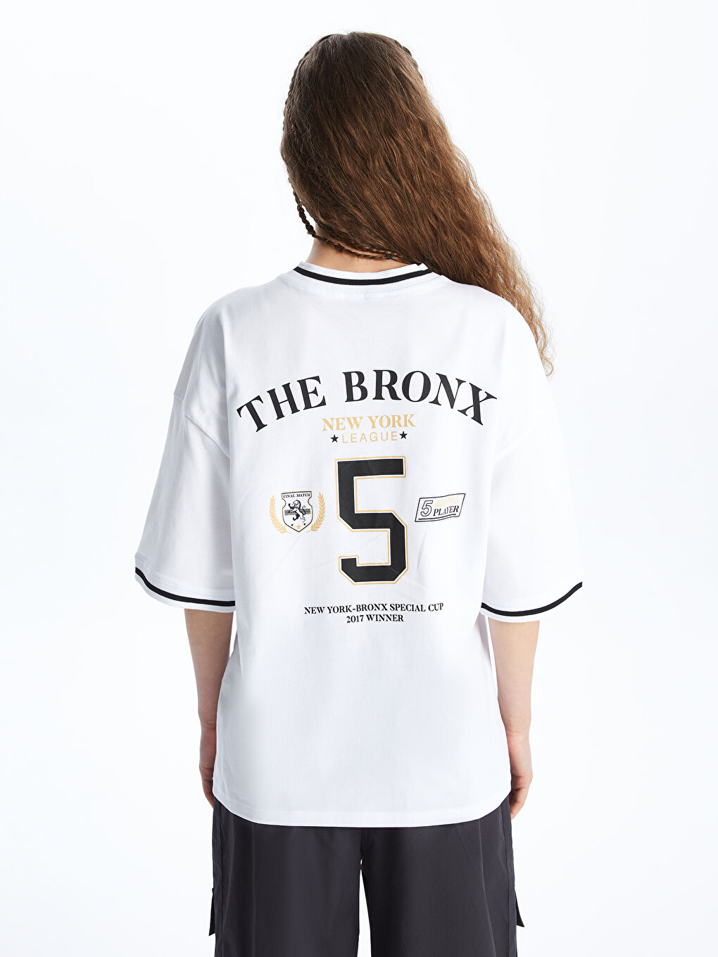 V-Neck Printed Short Sleeve Oversize Women's T-Shirt -S4KA81Z8-Q6K