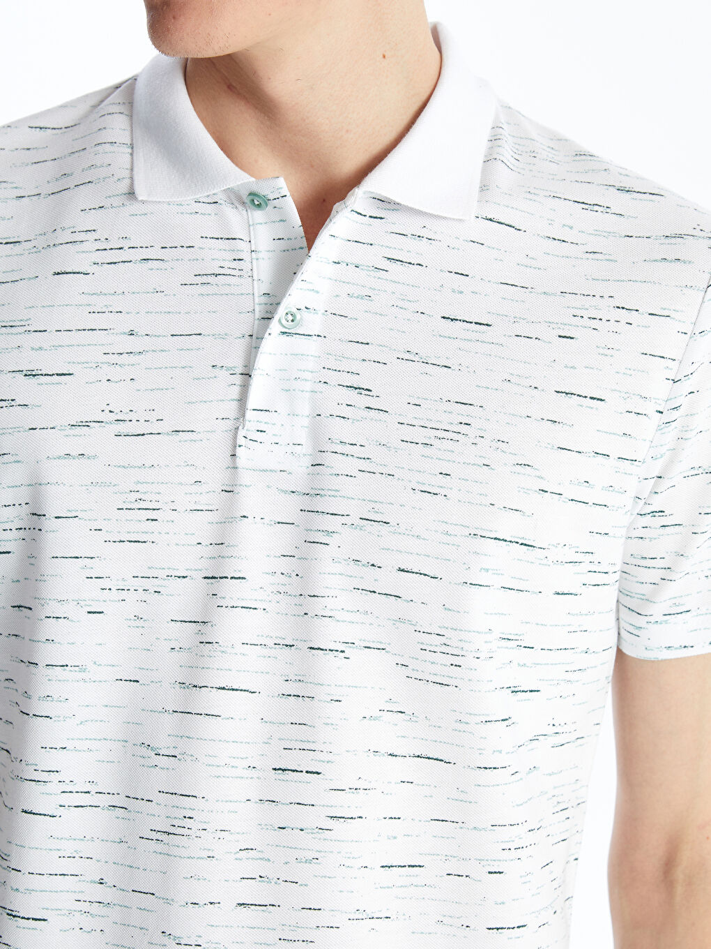 Yeşil Polo Yaka Kısa Kollu Desenli Pike Erkek Tişört-3