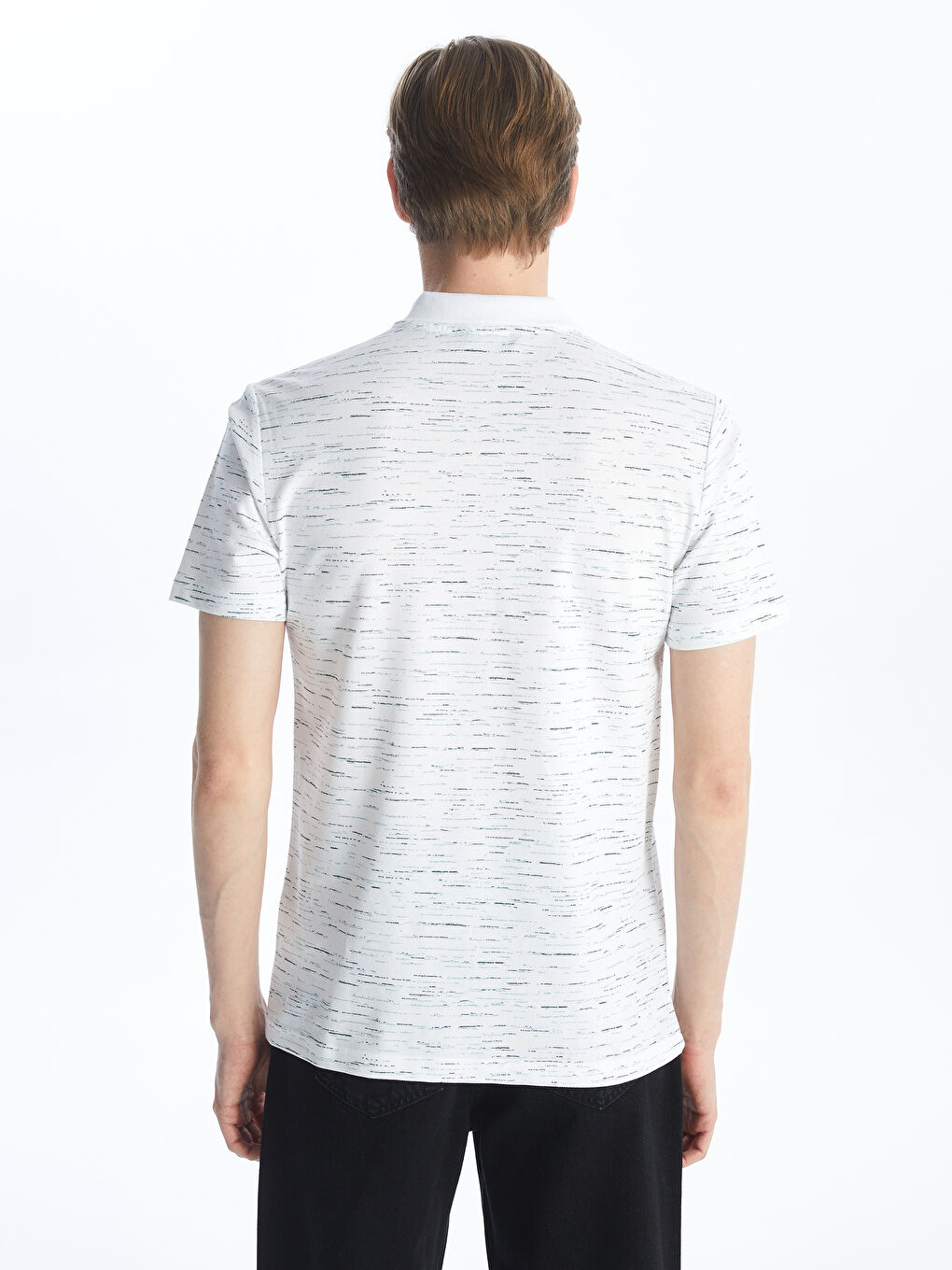 Yeşil Polo Yaka Kısa Kollu Desenli Pike Erkek Tişört-4