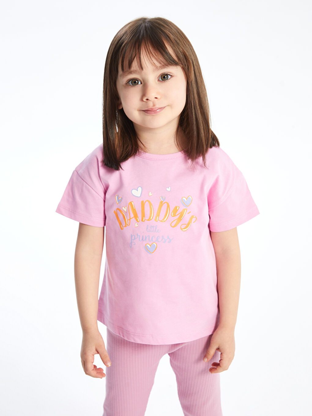 Pembe Bisiklet Yaka Kısa Kollu Baskılı Kız Bebek Tişört