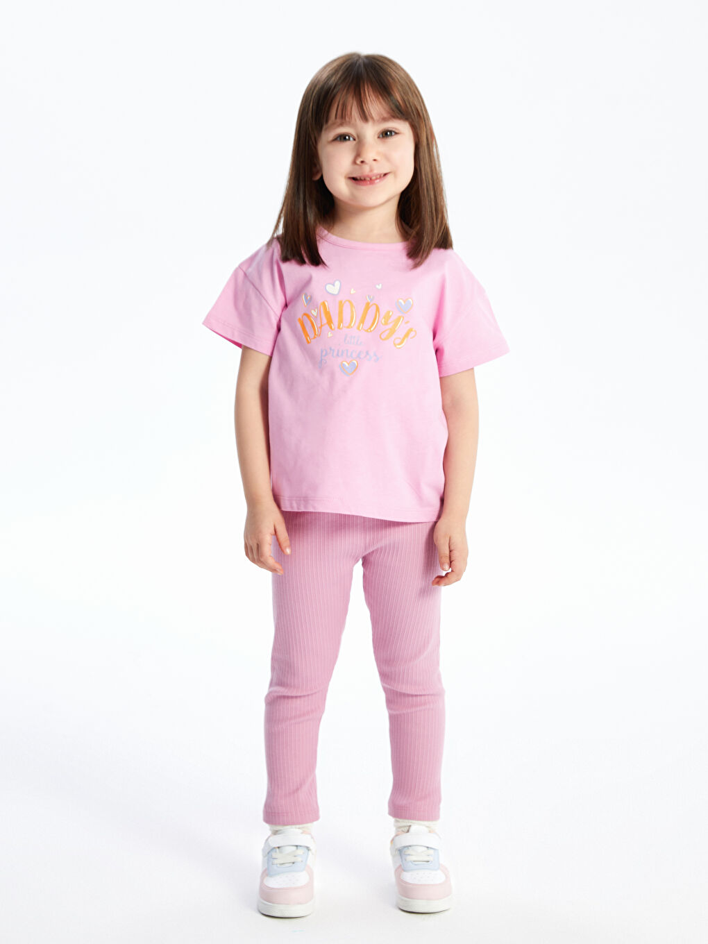 Pembe Bisiklet Yaka Kısa Kollu Baskılı Kız Bebek Tişört-1