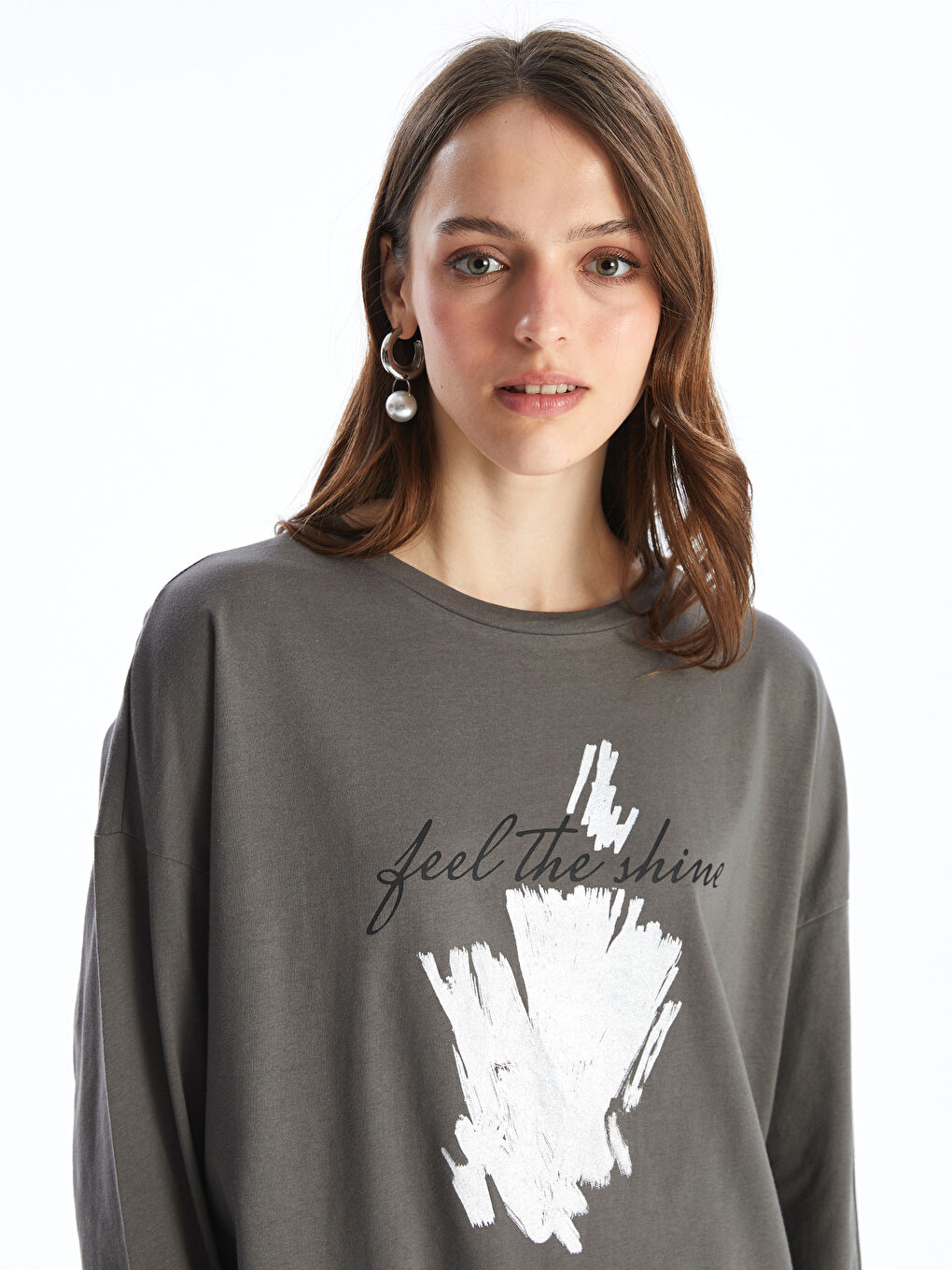 Bej Bisiklet Yaka Baskılı Kadın Tunik-1