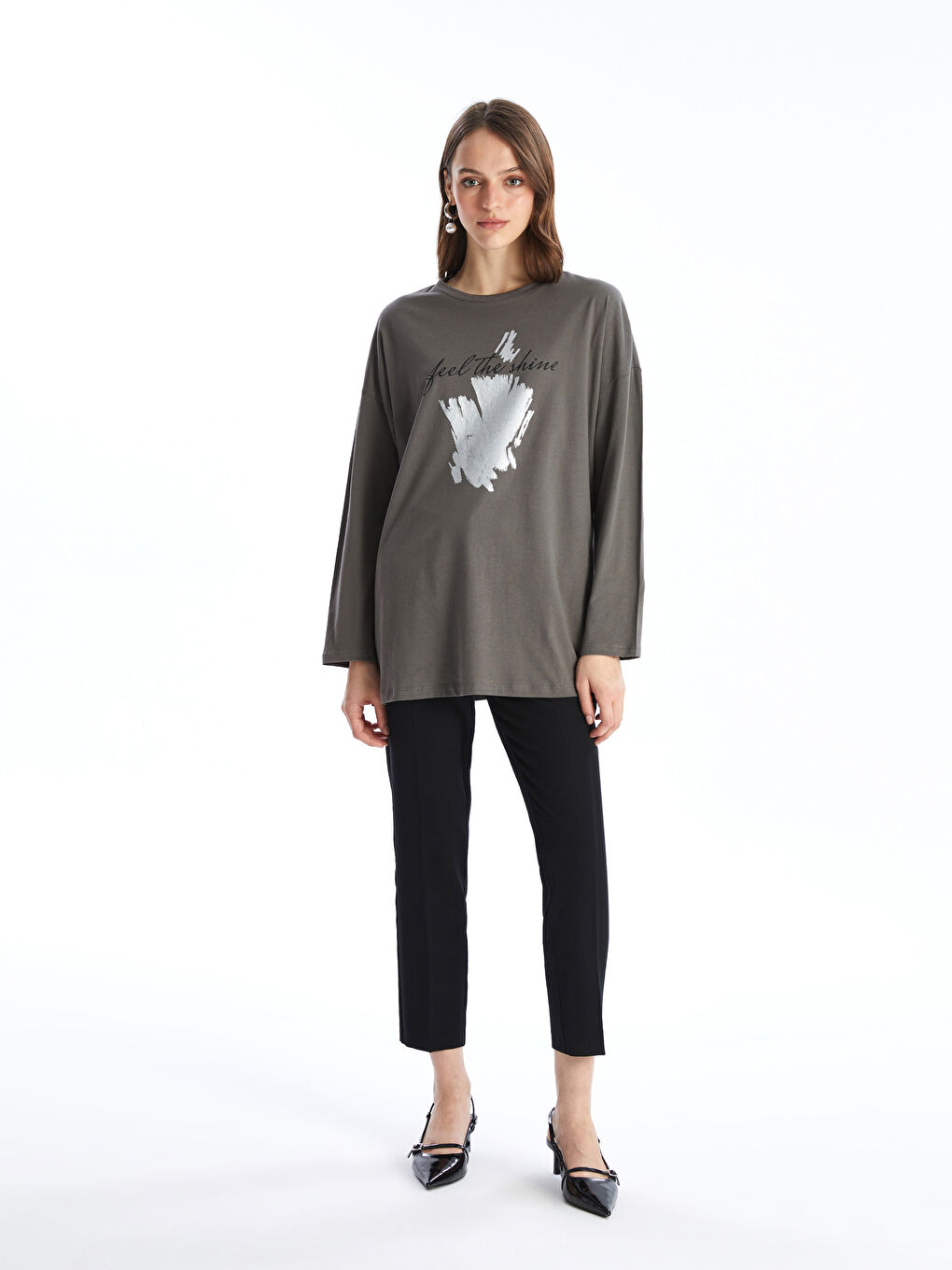 Bej Bisiklet Yaka Baskılı Kadın Tunik-2