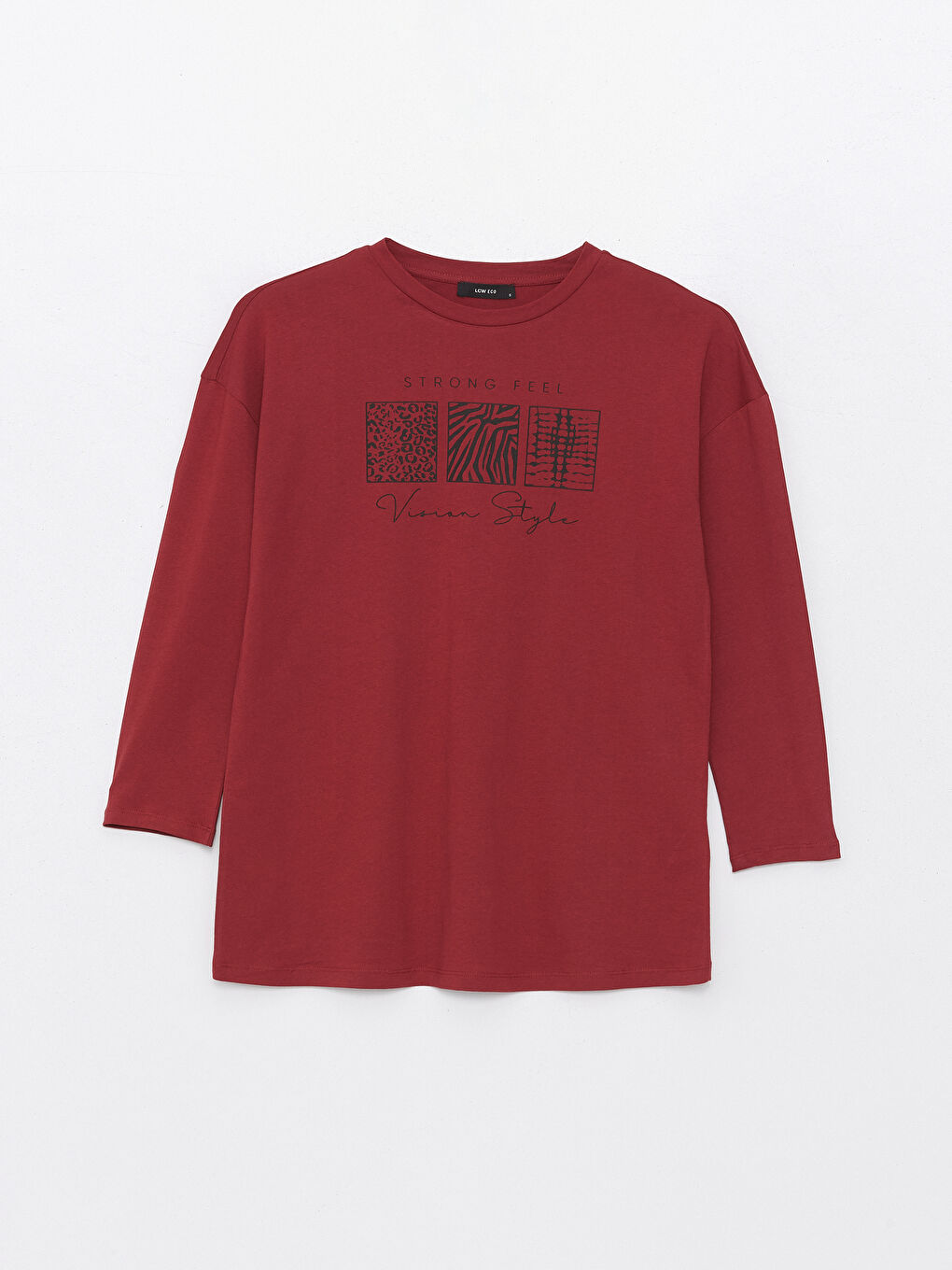 Bordo Bisiklet Yaka Baskılı Kadın Tunik-5