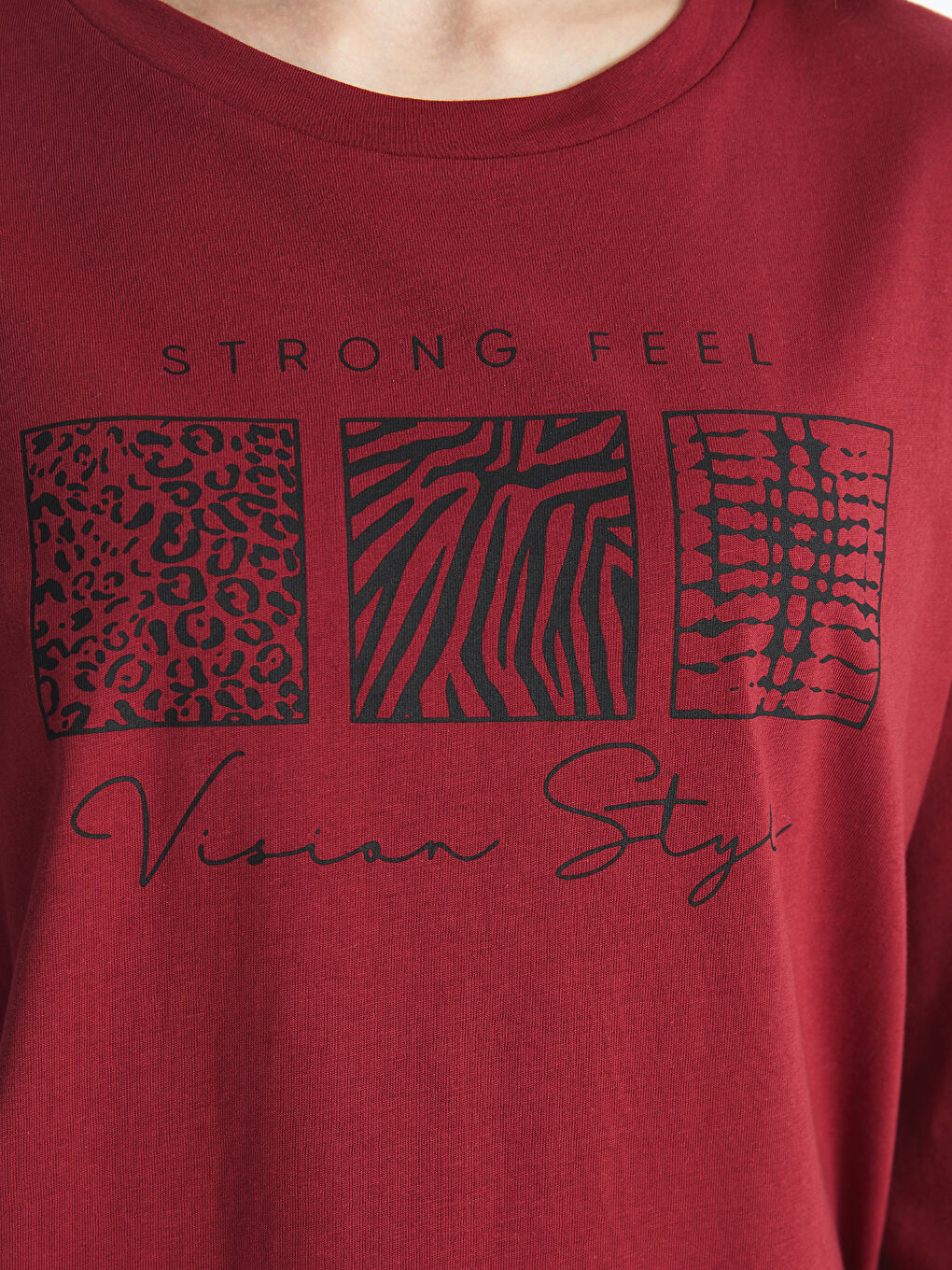 Bordo Bisiklet Yaka Baskılı Kadın Tunik-3