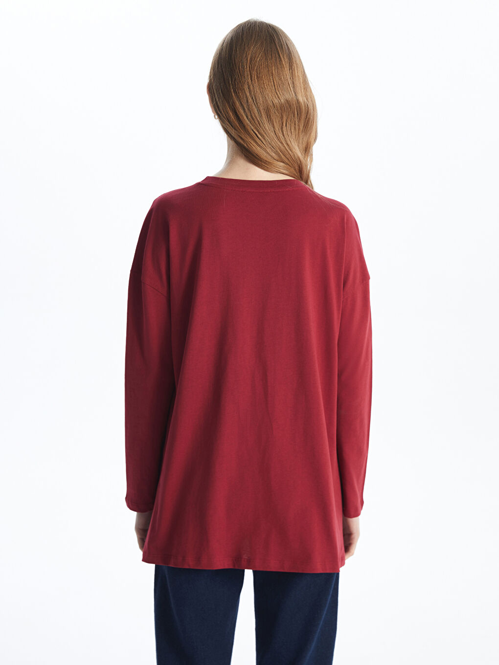 Bordo Bisiklet Yaka Baskılı Kadın Tunik-4