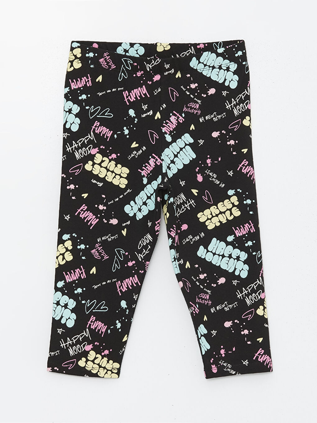 Siyah Beli Lastikli Baskılı Kız Çocuk Tayt-2