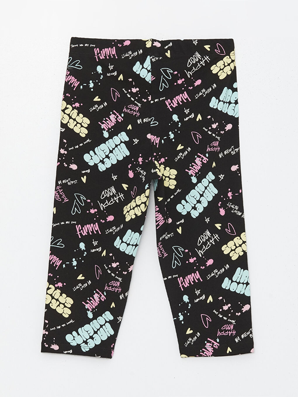 Siyah Beli Lastikli Baskılı Kız Çocuk Tayt-3