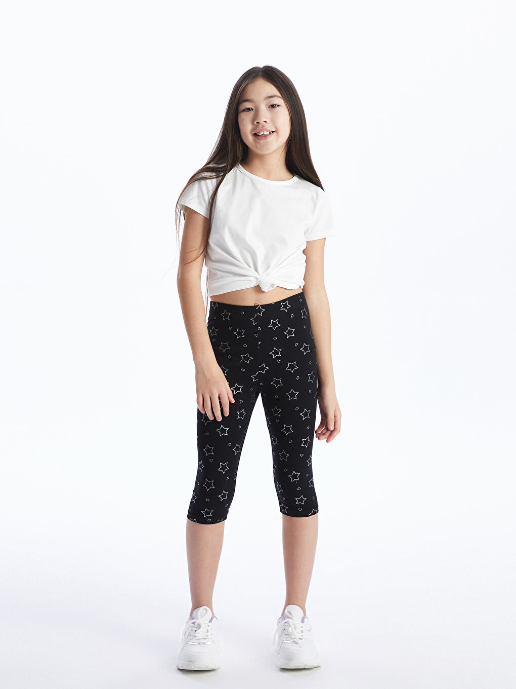 Siyah Beli Lastikli Baskılı Kız Çocuk Tayt