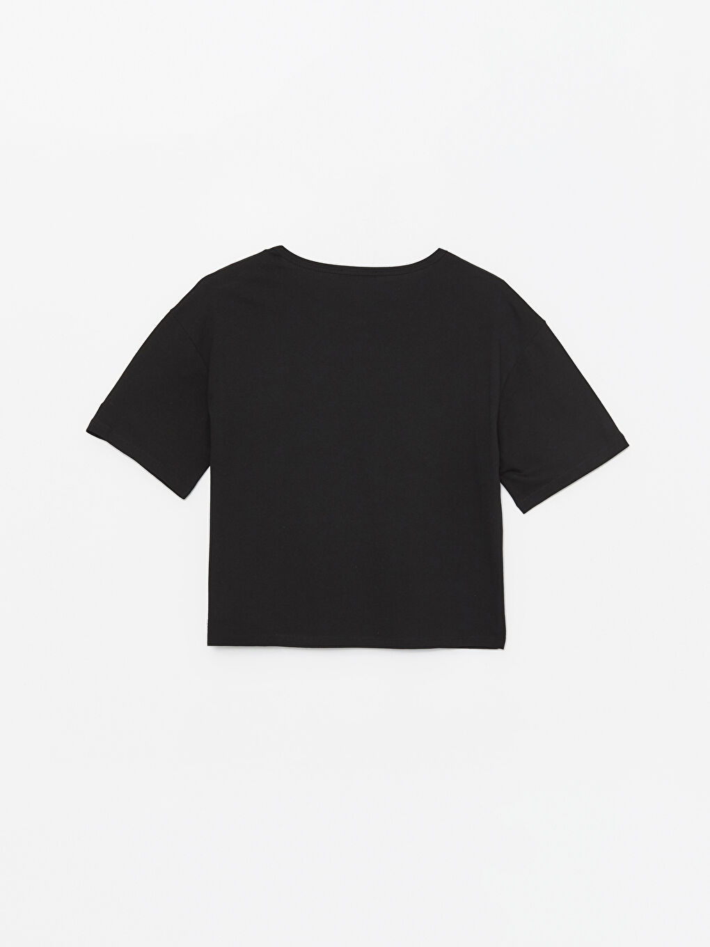 Siyah Bisiklet Yaka Düz Kısa Kollu Oversize Kadın Tişört-6