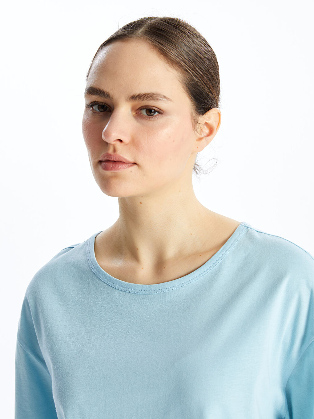 Crew Neck Plain Short Sleeve Oversize Women's T-Shirt -S4KB12Z8-JAR