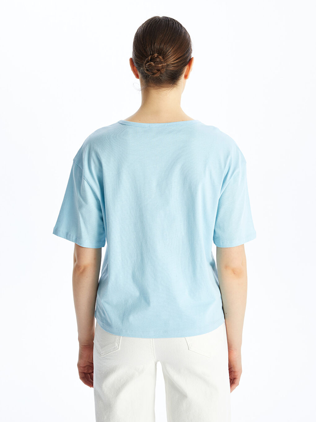 Crew Neck Plain Short Sleeve Oversize Women's T-Shirt -S4KB12Z8-JAR