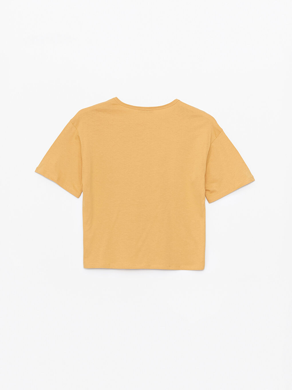 Sarı Bisiklet Yaka Düz Kısa Kollu Oversize Kadın Tişört-6