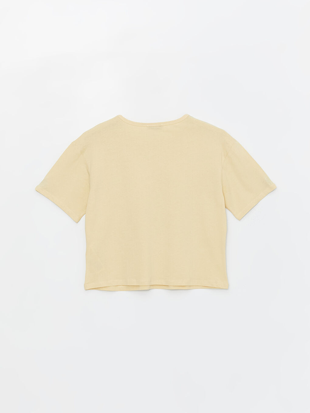 Sarı Bisiklet Yaka Düz Kısa Kollu Oversize Kadın Tişört-6