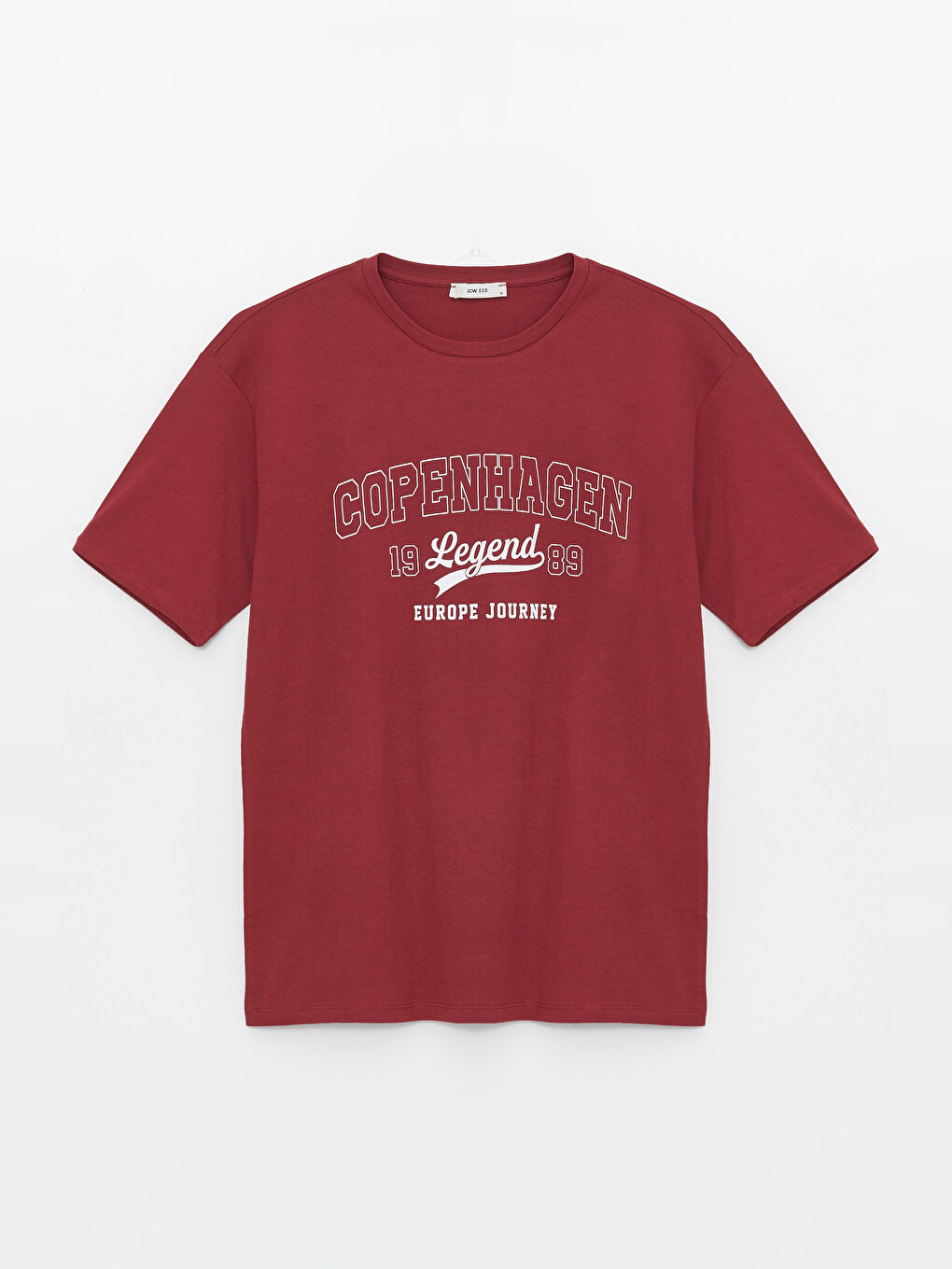 Bordo Bisiklet Yaka Baskılı Kısa Kollu Oversize Kadın Tişört-5