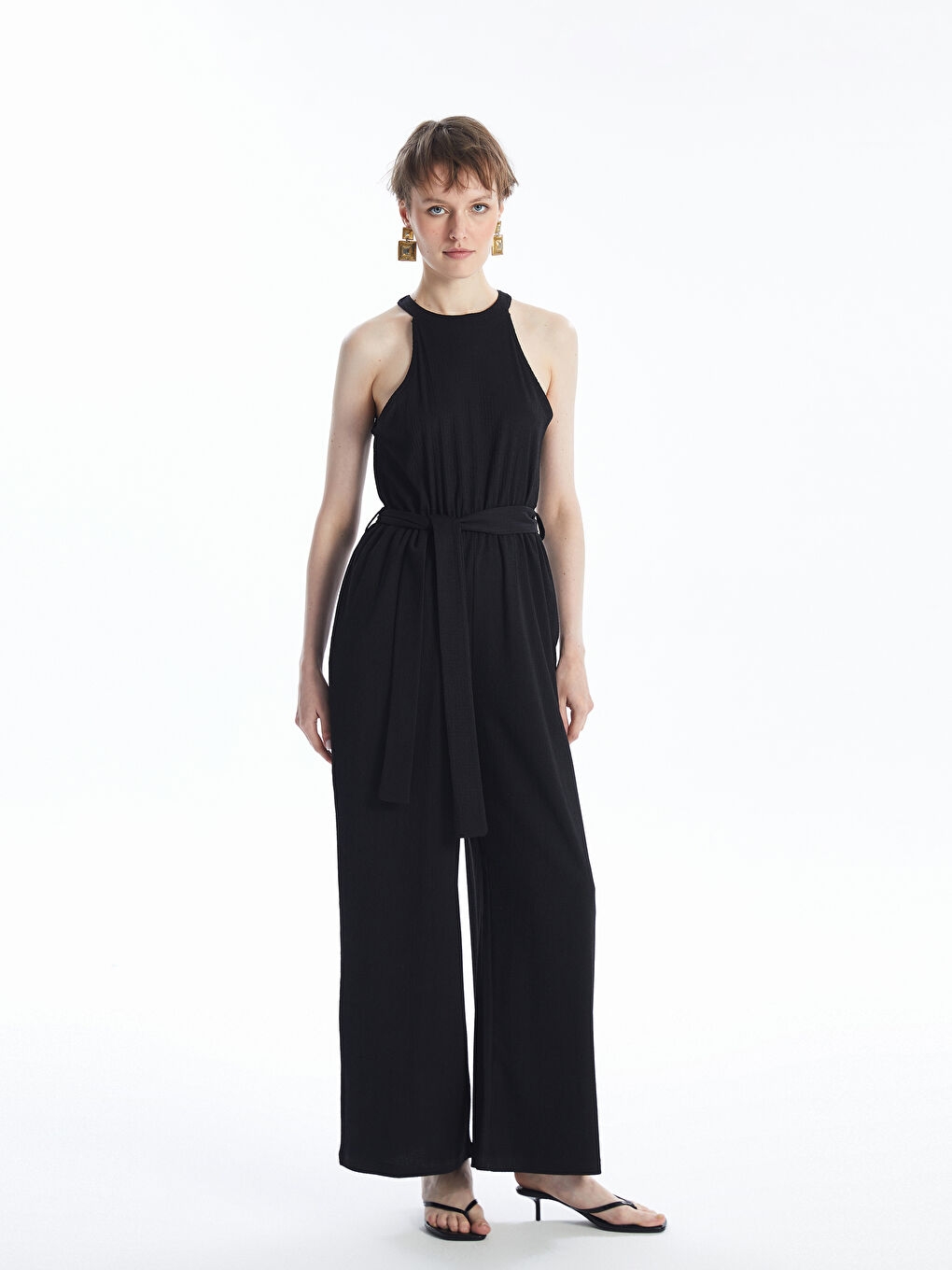 Women's Halter Neck Plain Jumpsuit -S4KB65Z8-CVL