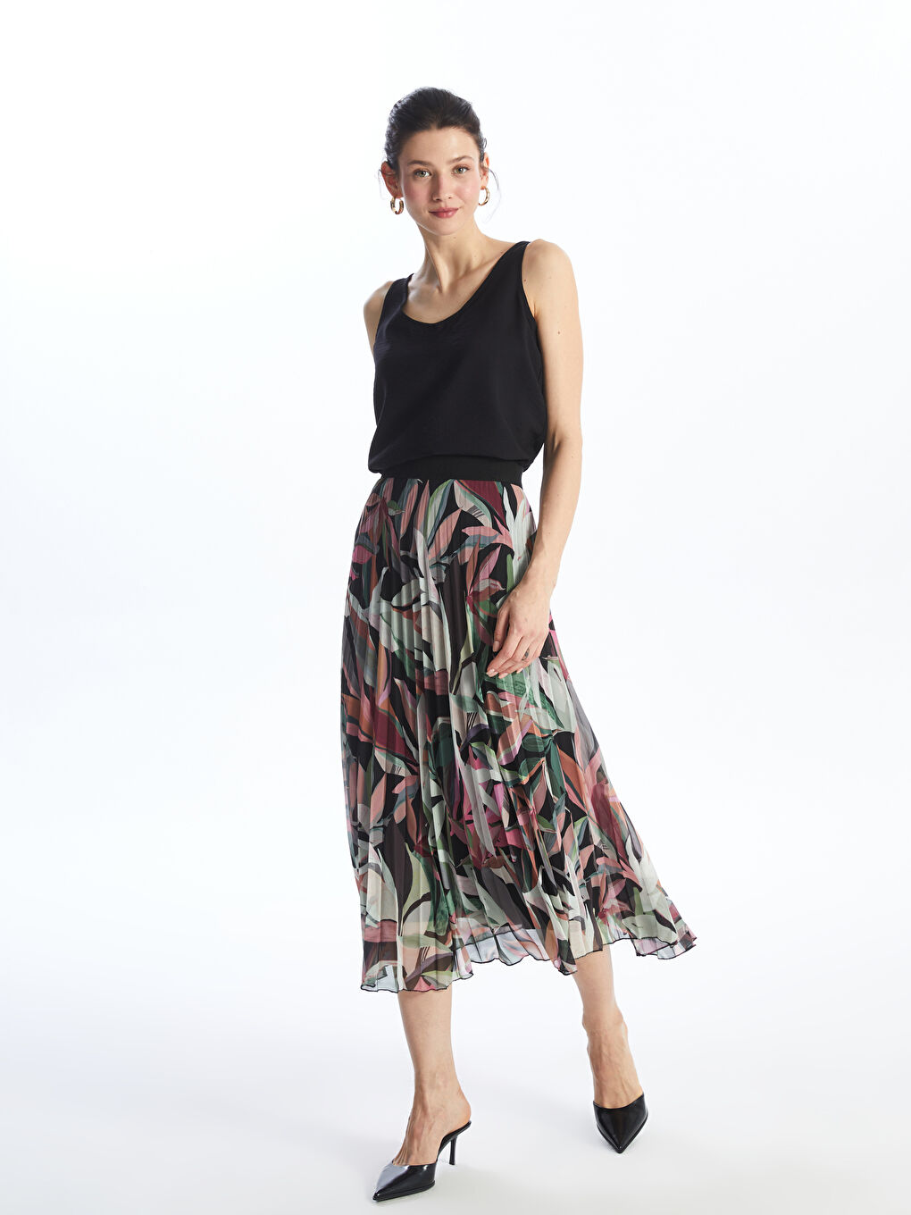 Elastic Waist Floral Chiffon Women's Pleated Skirt -S4KB68Z8-F9C
