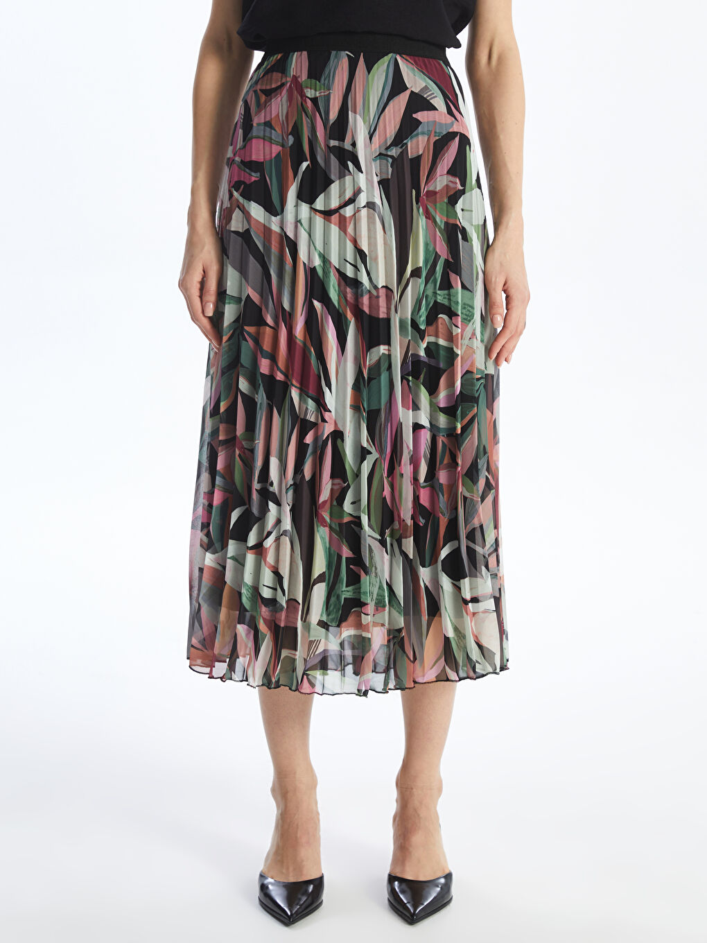 Elastic Waist Floral Chiffon Women's Pleated Skirt -S4KB68Z8-F9C