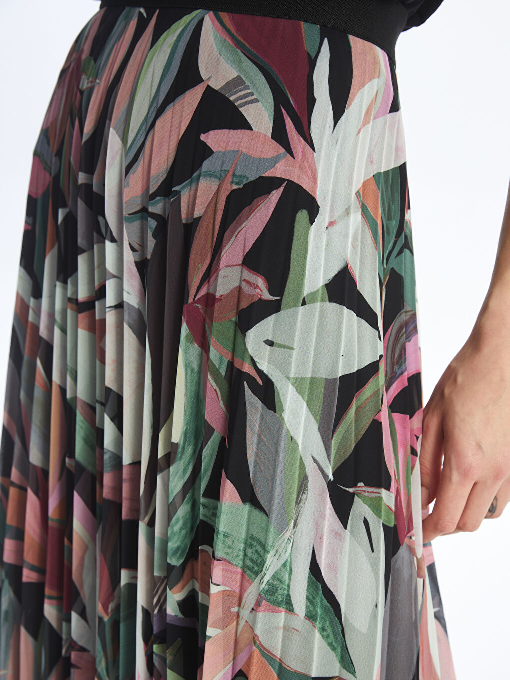 Elastic Waist Floral Chiffon Women's Pleated Skirt -S4KB68Z8-F9C