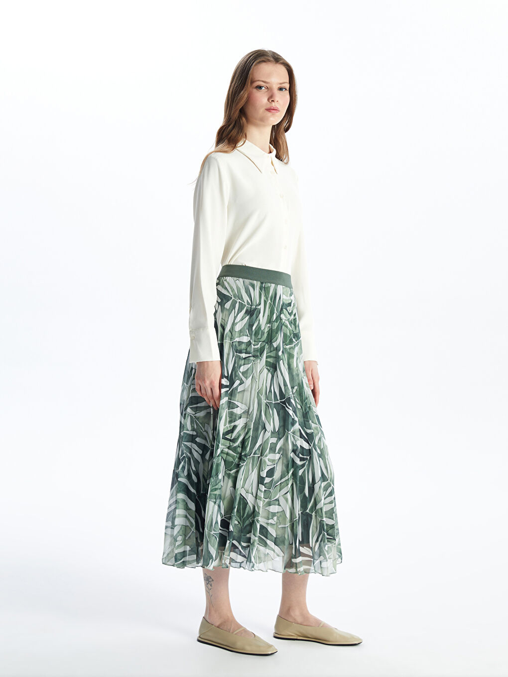 Elastic Waist Patterned Chiffon Women's Skirt -S4KB74Z8-LRR
