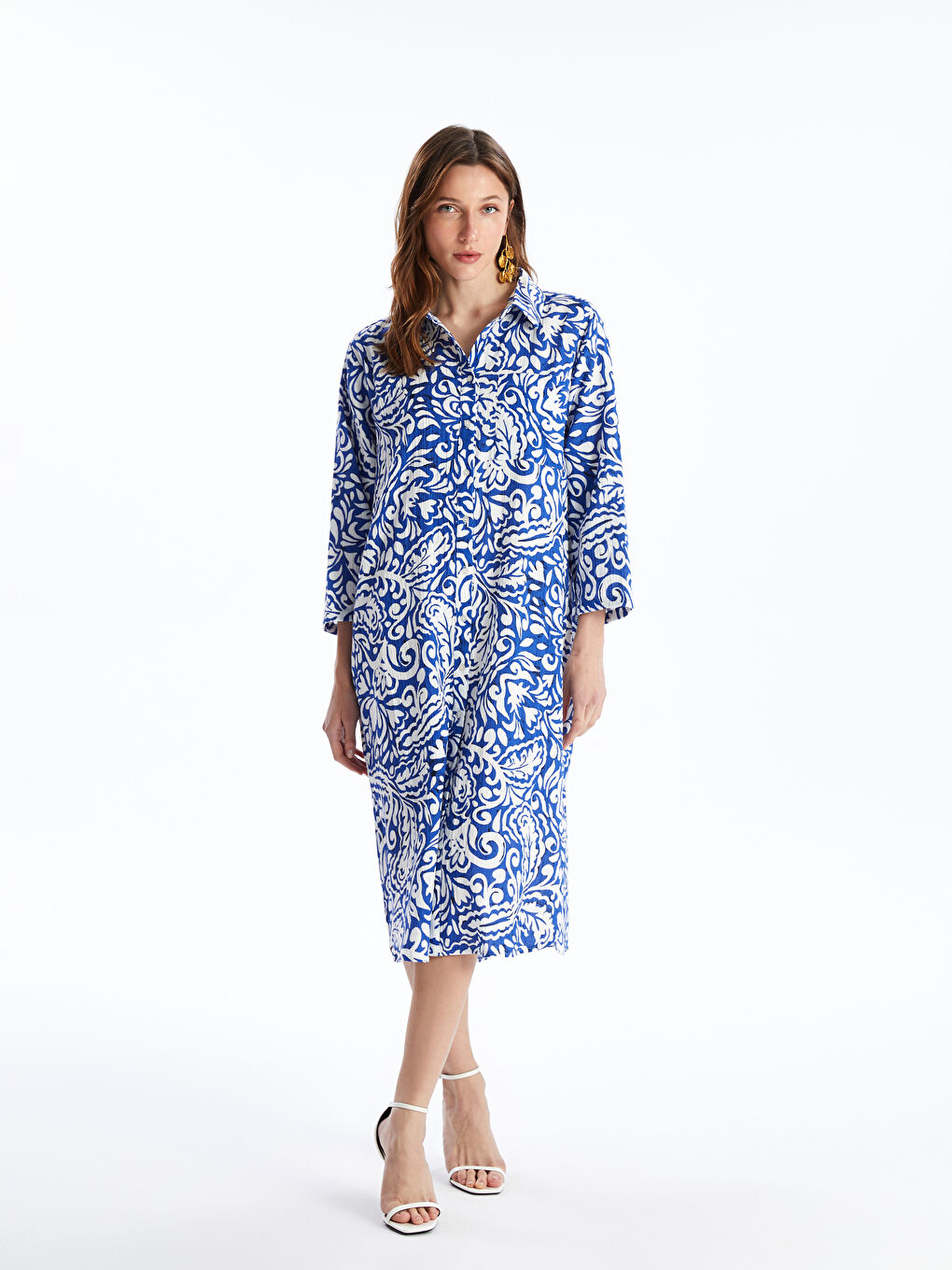 Patterned Long Sleeve Women's Shirt Dress -S4KB75Z8-LQQ