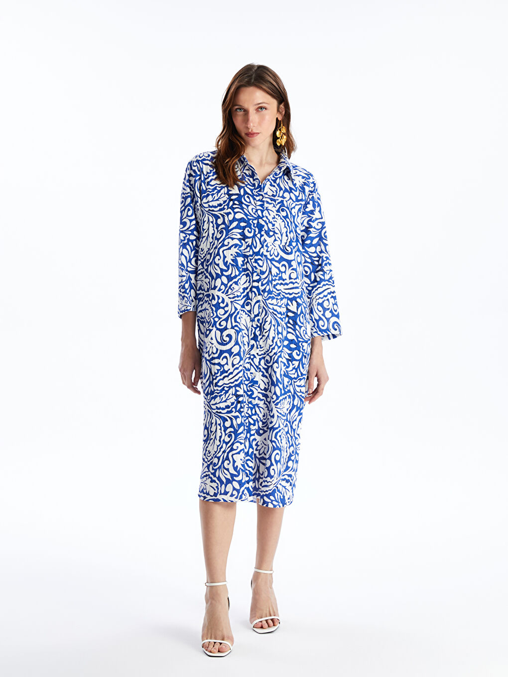 Patterned Long Sleeve Women's Shirt Dress -S4KB75Z8-LQQ