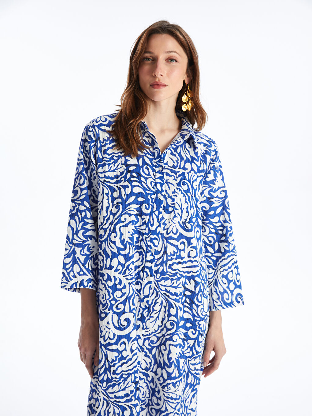 Patterned Long Sleeve Women's Shirt Dress -S4KB75Z8-LQQ
