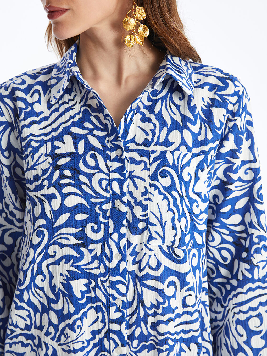Patterned Long Sleeve Women's Shirt Dress -S4KB75Z8-LQQ